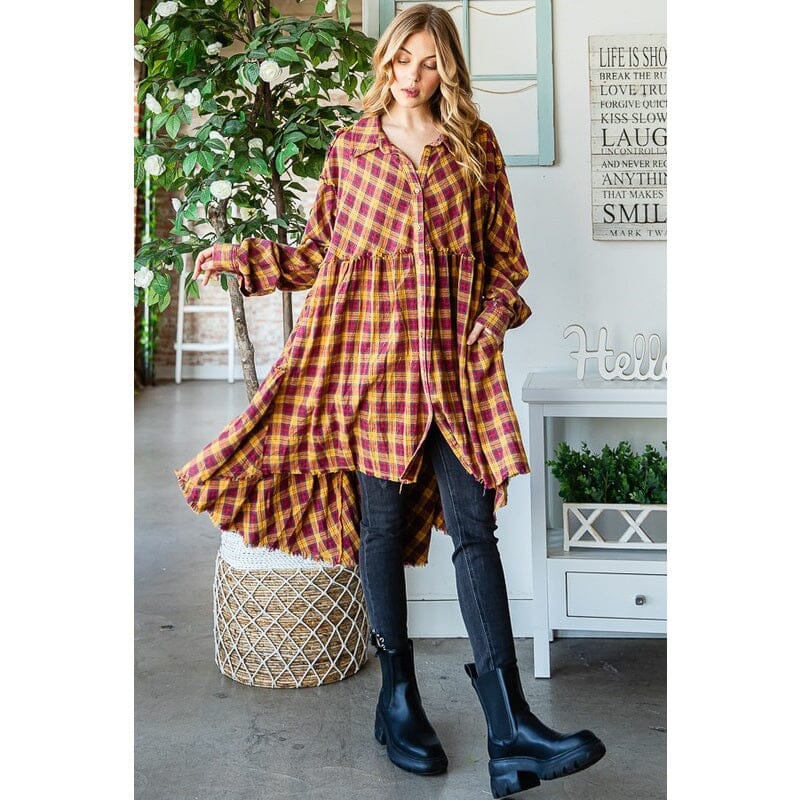 Tiered Ruffle Back Plaid Tunic
