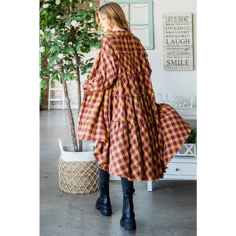 Tiered Ruffle Back Plaid Tunic