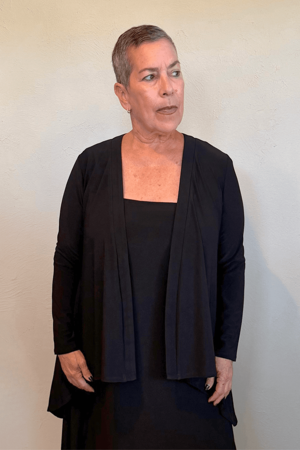 Kozan Short Tiffany Cardigan in Black, back, front and side views