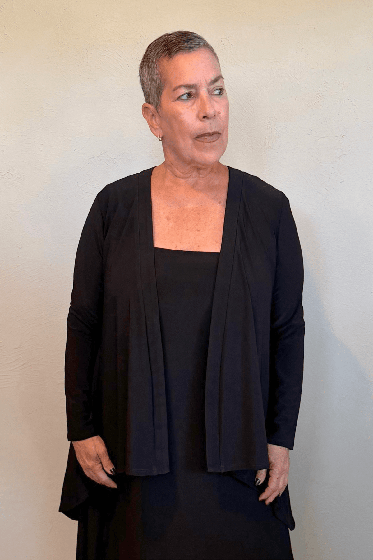 Kozan Short Tiffany Cardigan in Black, back, front and side views