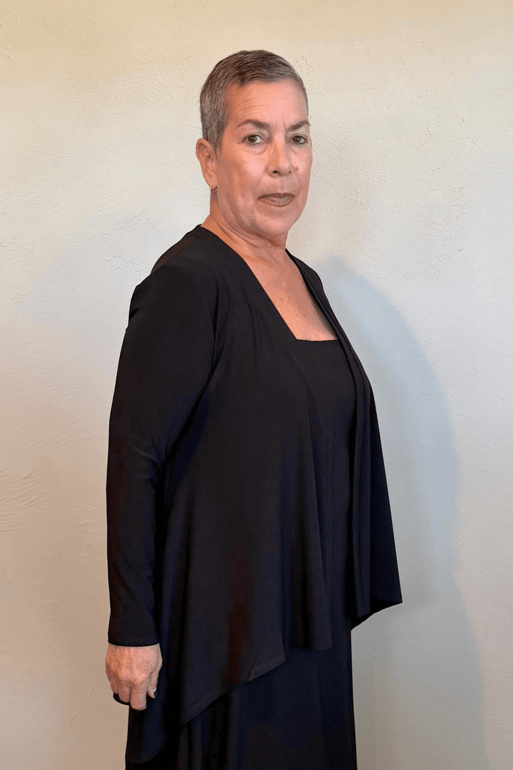 Kozan Short Tiffany Cardigan in Black, back, front and side views