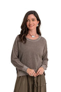 Planet 721KR Metallic Seed Sweater in Turtle/Silver with fine metallic seed-stitch knit and relaxed silhouette