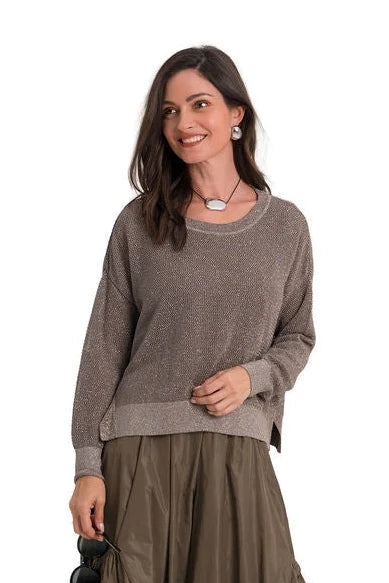 Planet 721KR Metallic Seed Sweater in Turtle/Silver with fine metallic seed-stitch knit and relaxed silhouette