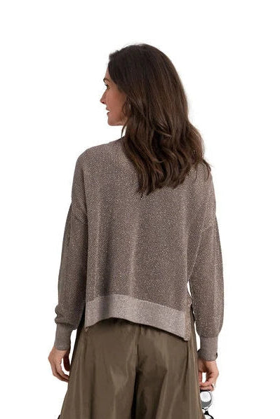 Planet 721KR Metallic Seed Sweater in Turtle/Silver with fine metallic seed-stitch knit and relaxed silhouette