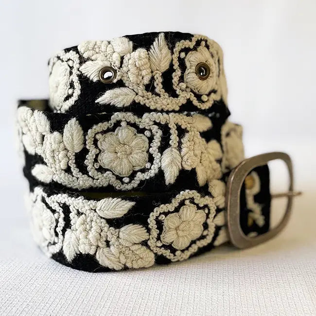 Two Tone Embrdrd Wool Belt