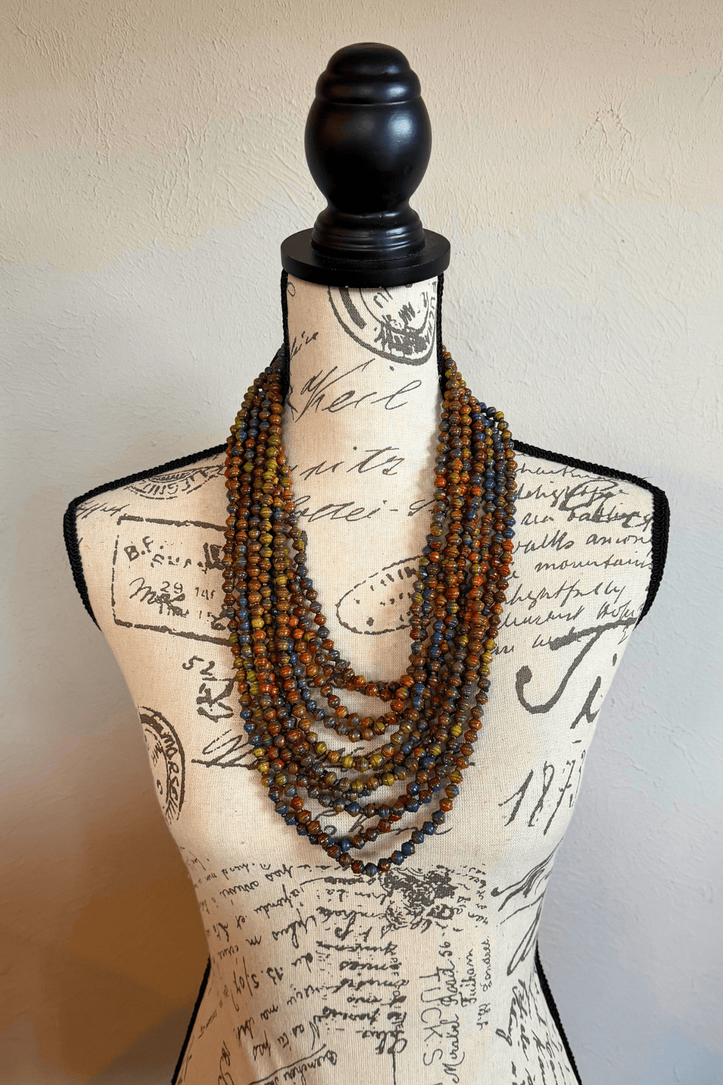 Jianhui 5 Strand UFO Bead Necklace styled in Gold, Silver, and Autumn