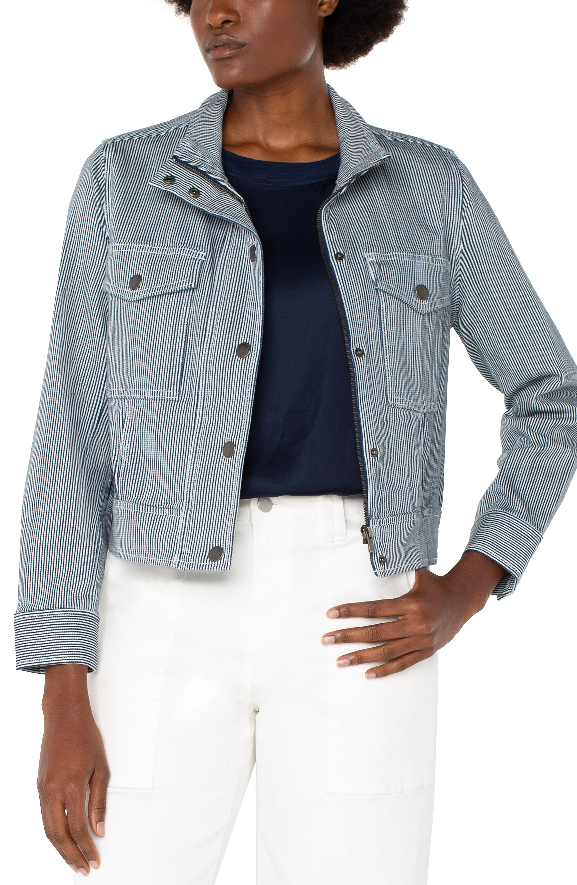 Utility Crop Jacket (Navy & White)