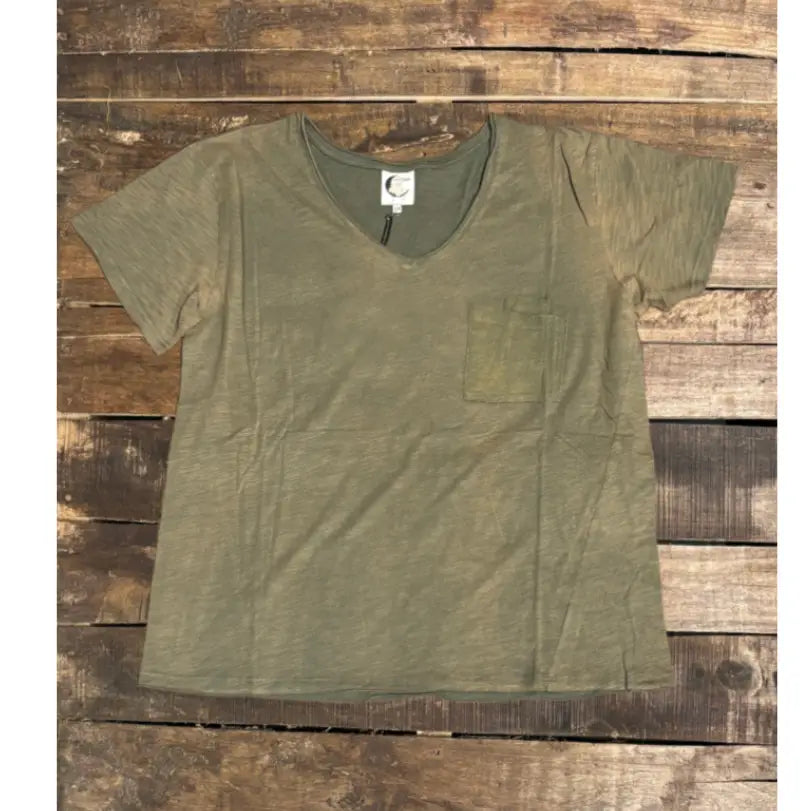 Moon Dance V-Neck Tee - Vintage Moss