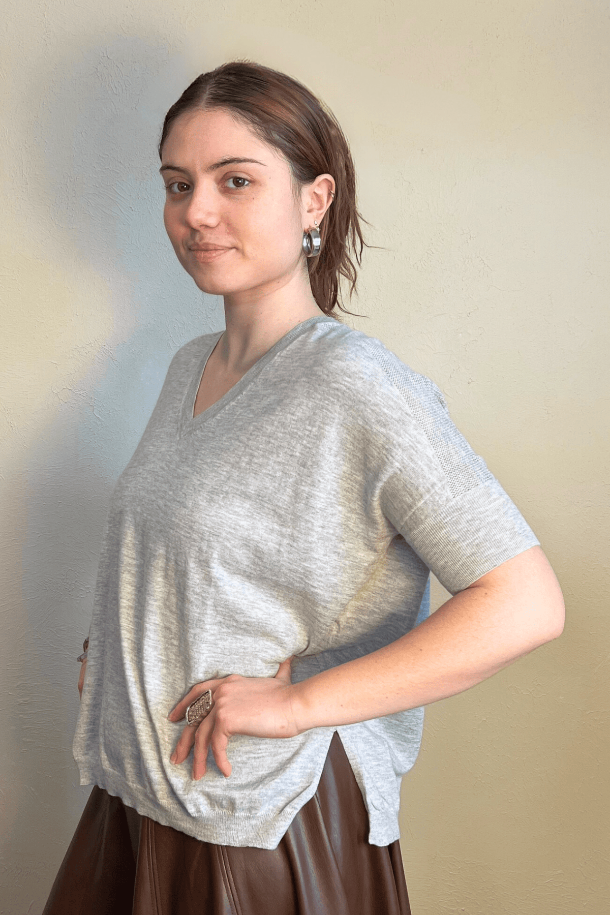 V-Neck Short Sleeve Sweater