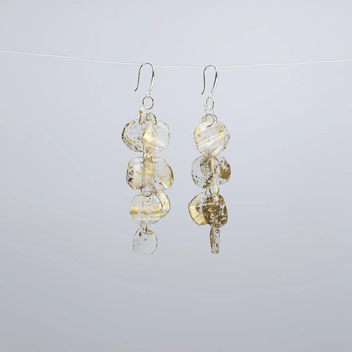 Water Lily Earrings by Jianhui with translucent leaves and hand-gilded gold