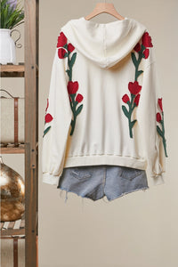 Floral Embroidered Zip Hoodie