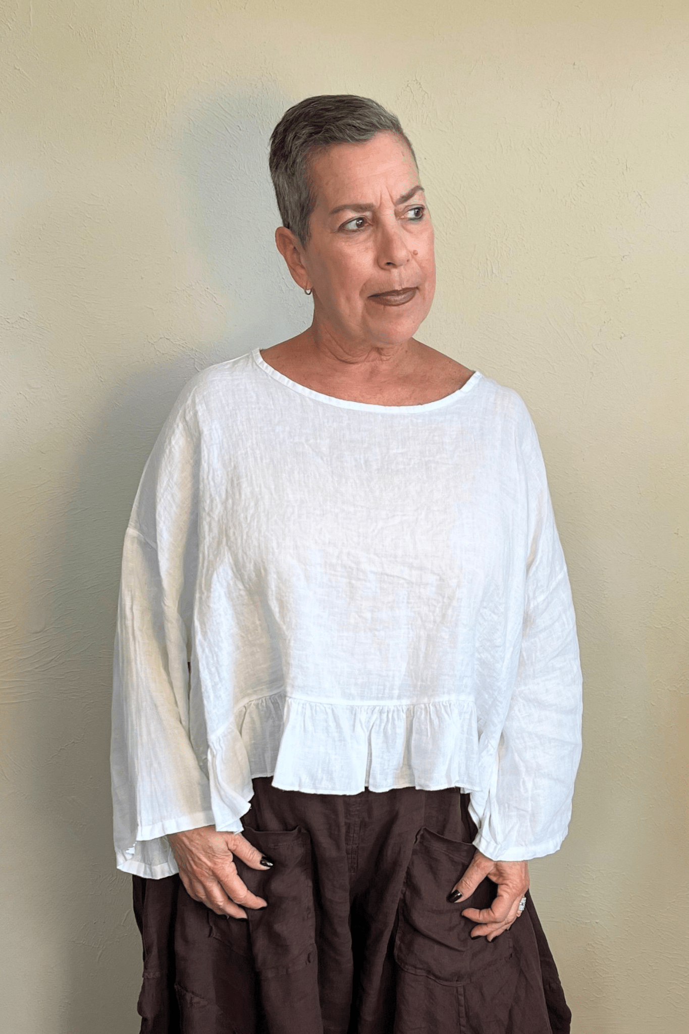Linen Ruffle Hem Crop Top
