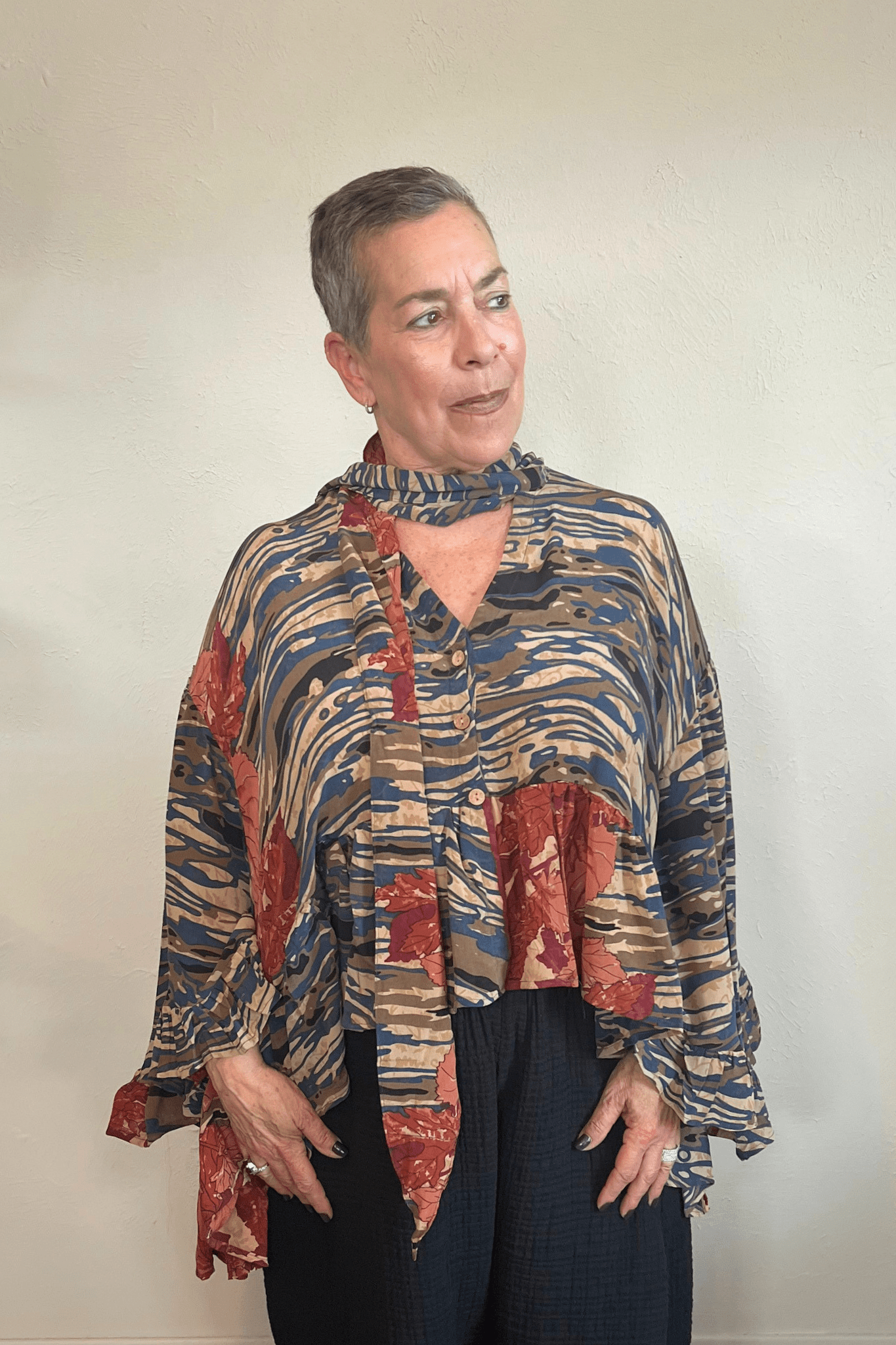 Crepe Sari Wild Rose Top